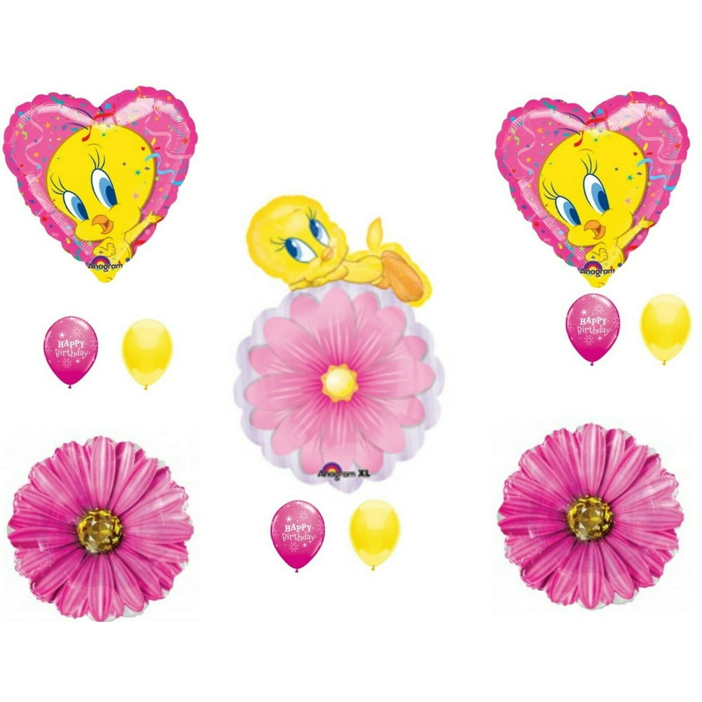 Tweety Bird Pink Flower Happy Birthday Party Balloons Decoration Girl