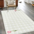 thumbnail image 2 of Area Rugs for Living Room Bedroom, Pink Spring Floral 4'x6' Rug Washable Carpet Runner Indoor Outdoor, Tulip Yellow Plaid Summer Botanical Non Slip Accent Floor Mats Rug for Kitchen, Office, 2 of 8