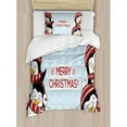 thumbnail image 3 of Christmas Decorations Queen Size Duvet Cover Set, New Year Quote Cute Penguins with Hats and Scarf Snowflakes Kids Decor, Decorative 3 Piece Bedding Set with 2 Pillow Shams, Blue Red, by Ambesonne, 3 of 3