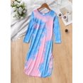thumbnail image 3 of Mikrdoo Girls' Tie-Dye Midi Dress Casual Long Sleeve Crew Neck Slim Sundress 6-12 Years (Tie-dye is ramdom), 3 of 7