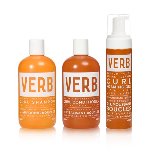 Verb Duo Shampooing et après-Shampooing pour Boucles, Gel Moussant pour Boucles 12 oz + Verb Mousse de Contrôle des Frisottis pour Définition des Boucles 6.7 fl oz Bundle