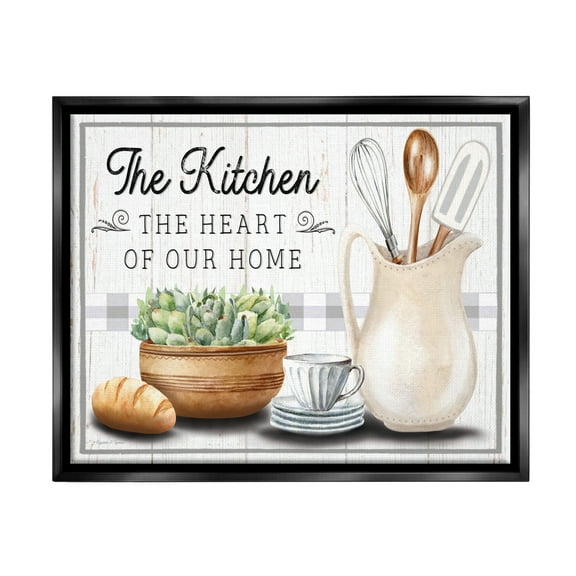 Stupell Industries Kitchen Heart of Home Food & Beverage Painting Black Floater Framed Canvas Art Print Wall Art, 21 x 17