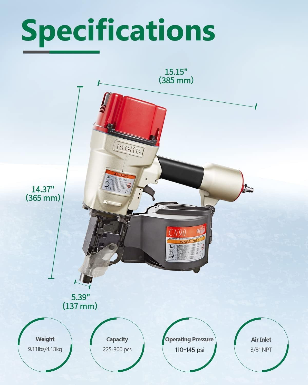 MEITE CN90 Pneumatic Coil Siding Nailer Nail Gun