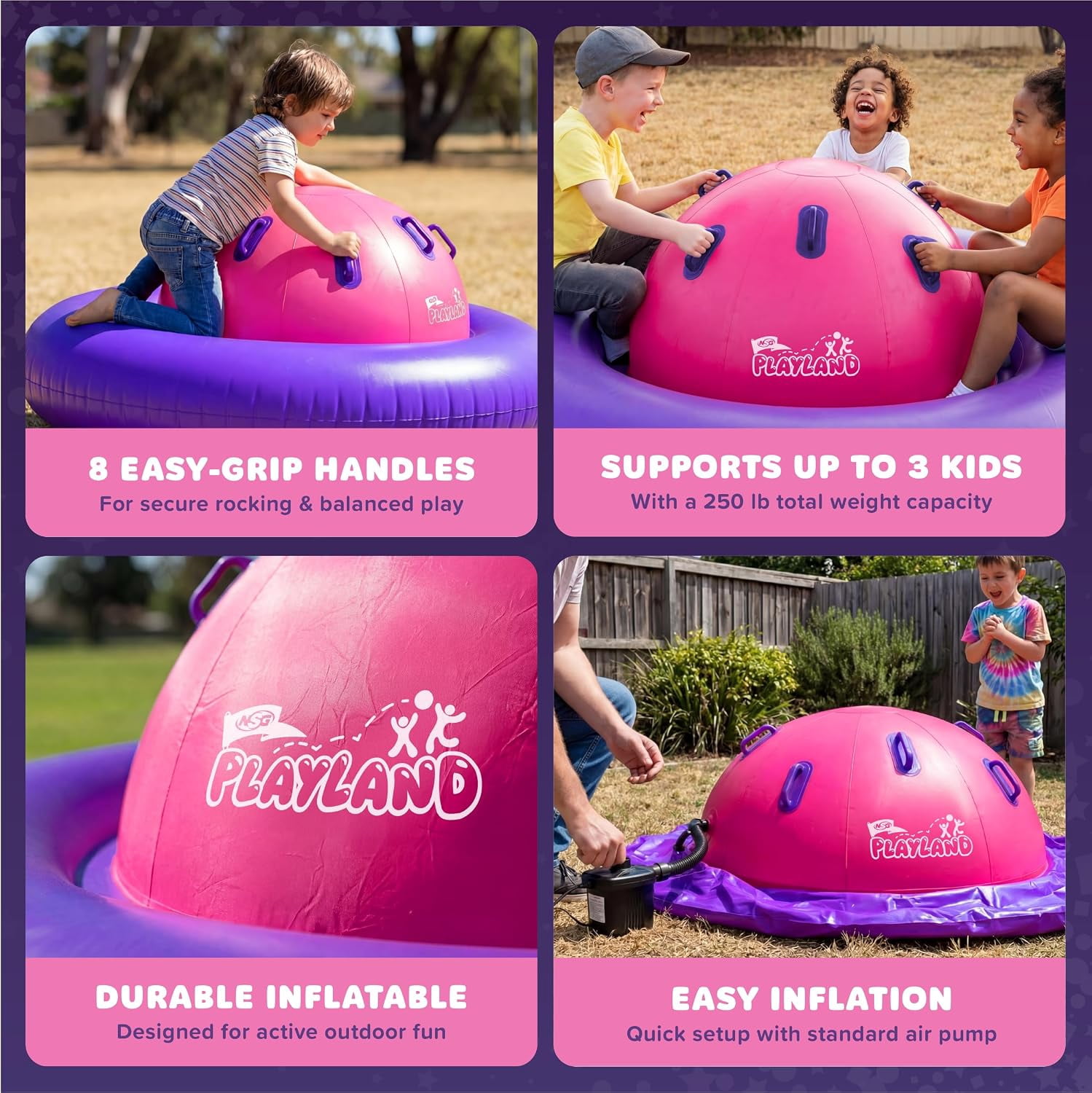 Playland Inflatable Dome Rocker for Kids Ages 5+ | Large 89” Balance Dome Rocker Bouncer with 8 Handles | Fits 3 Children, Heavy-Duty Outdoor Play Equipment for Backyard, 250 Lbs Capacity