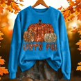 thumbnail image 2 of Rggeeun Crew Neck Sweatshirts Women Pumpkin Pattern Plus Size Loose Long Sleeve Soft Relaxed Fit for Halloween Training Simple Tops,Blue,L, 2 of 5