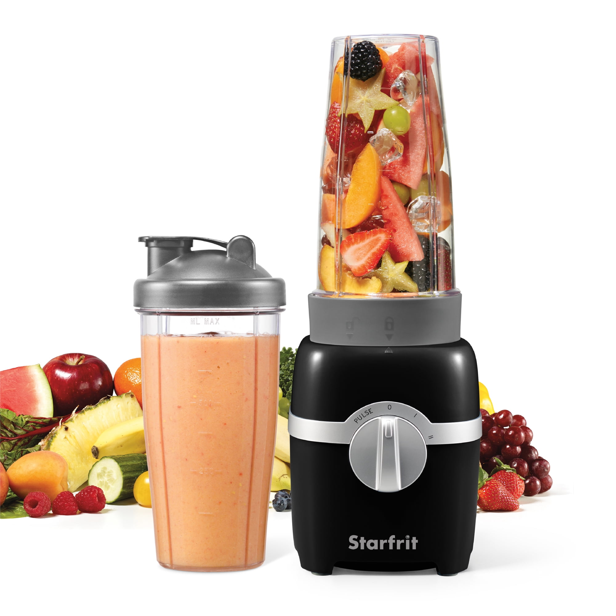 Starfrit Personal Blender - Two 828ml Cups - Two Blades - High, Low & Pulse Modes - 300W - Black, Personal Blender