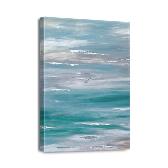 Uvre d'Art Abstraite Océanique Respirante - Impression sur Toile Moderne Bleue 12x16 Pouces pour Salle de Bain Mur Ou Maison à Thème Côtier