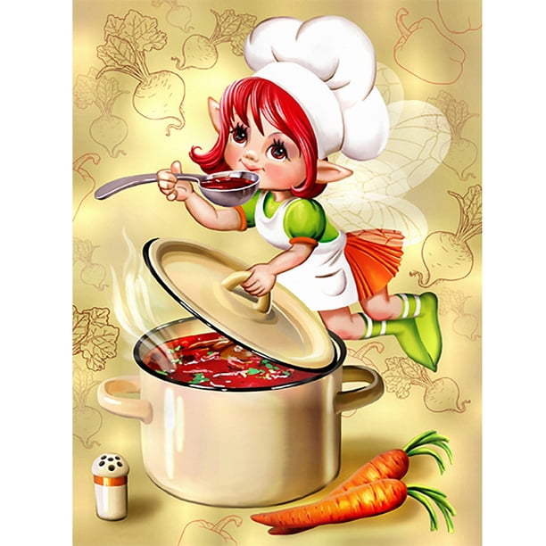 (K1789) Serie Personajes Cocinera Llena Diamantes Resina 30*40CM