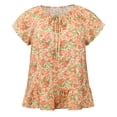 thumbnail image 4 of DARING DIVA Women's Plus Floral Ruffle Sleeve Tie Neck Blouses Top 1X Orange, 4 of 6