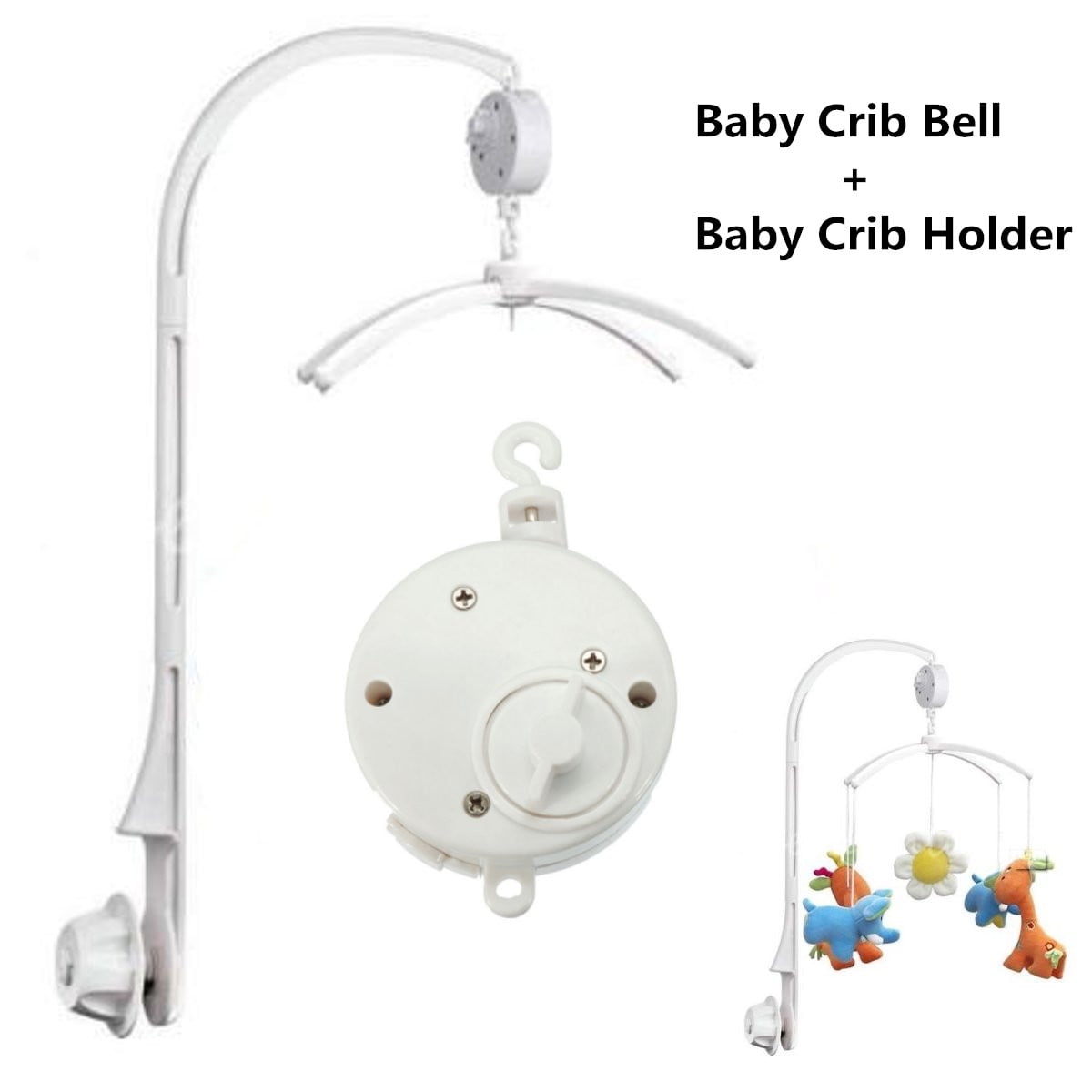 4Pcs Baby Kids Mobile Crib Bed Bell Toy Holder  Arm Bracket Wind-up Music Box 