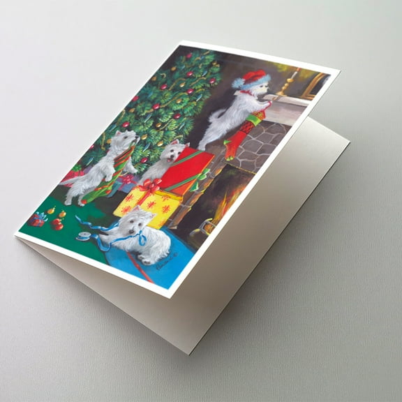 Westie Christmas Decorating Greeting Cards and Envelopes Pack of 8