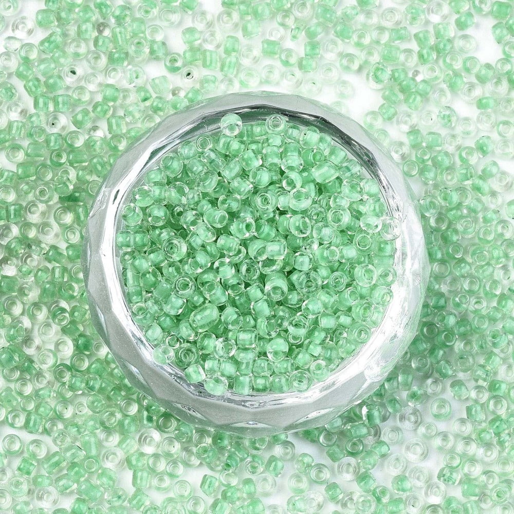 1Bag 8/0 Glass Seed Beads Transparent Inside Colours Round Hole Round Light Green 8/0 3~4x2~3mm Hole: 0.8mm 15000pcs/bag