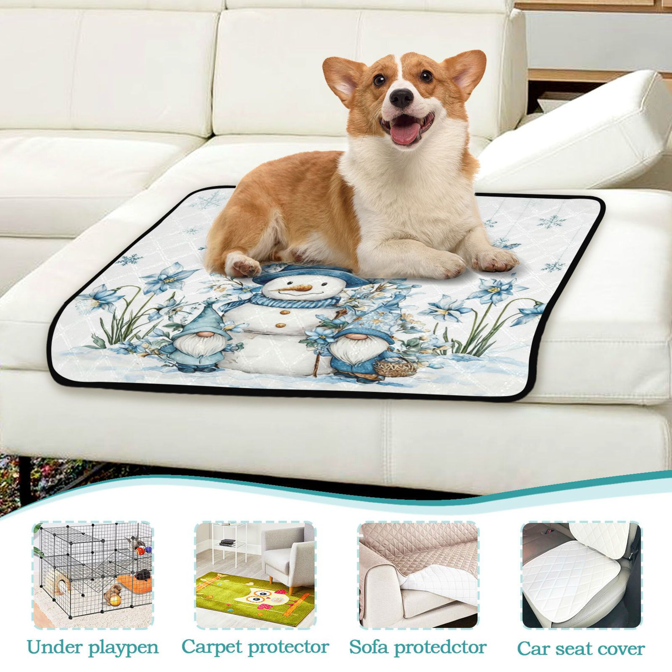 Qxltty Snowman and Dwarf Cat litter Pads Pet Set of 2 Diaper Mats Center Anti-leakage Layer Absorbent Soft and Comfortable