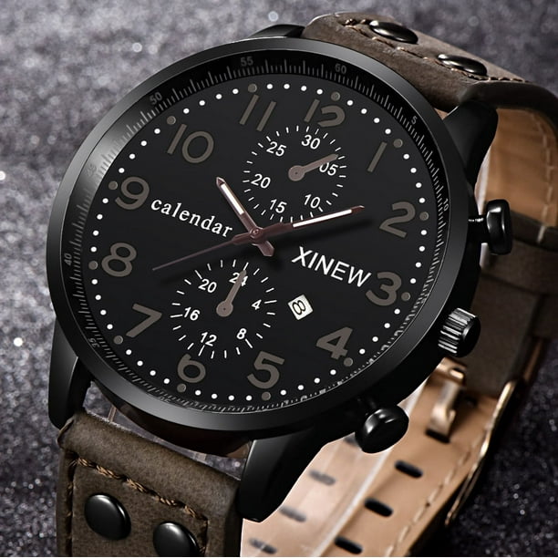 Reloj de cuarzo para hombre, relojes de moda para hombre, reloj de pulsera analógico de cuarzo con fecha deportiva de cuero y acero inoxidable.