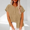 thumbnail image 2 of biudgviw Linen Shirts for Women Button Down Cotton Tops Lightweight Casual Cap Sleeve Crewneck Tunic Blouse Beach Vacation Clothes, 2 of 7