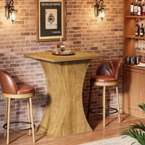 Finmind 39.4" Square Bar Table, Farmhouse High Top Bistro Pub Table for Small Spaces, Rustic Brown