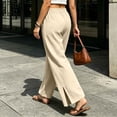 thumbnail image 6 of Atogsazn Womens Summer Wide Leg Pants Casual Loose Split Hem Drawstring Pant with Pocket Trouser Khaki L Fashion, 6 of 7