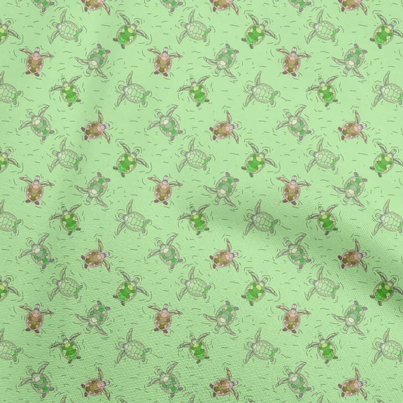 oneOone Viscose Chiffon Light Green Fabric Ocean Turtles Sewing Material Print Fabric By The Yard 42 Inch Wide