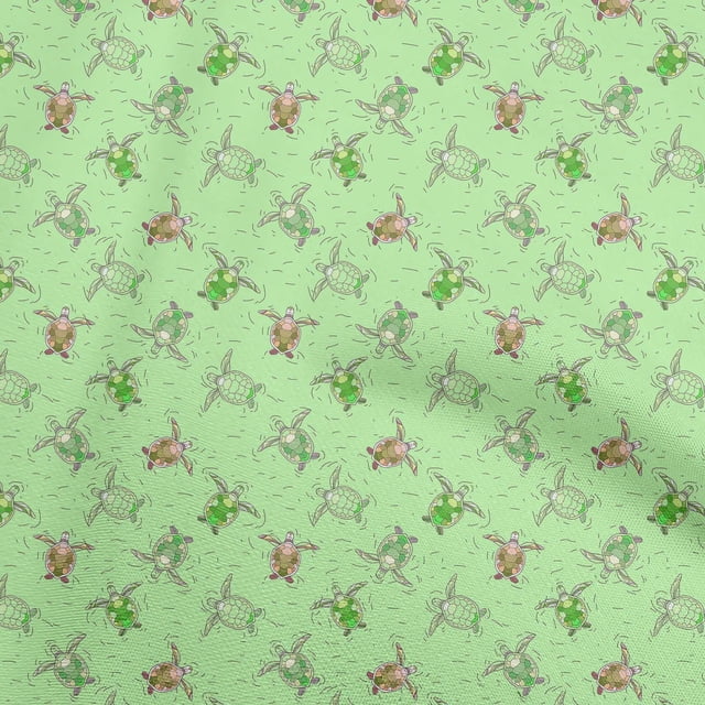 oneOone Velvet Light Green Fabric Ocean Turtles Craft Projects Decor Fabric Printed By The Yard 58 Inch Wide