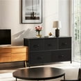 thumbnail image 3 of 【Holiday Deal】5-Drawer Dresser, Space-Saver Storage Organizer with Fabric Bins & Wood Top, Easy Assembly for Bedroom, Nursery, Entryway, Black, 3 of 11