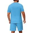 thumbnail image 4 of CIENVNSTG Mens Short Sets 2 Piece Outfits Short Sleeve Crewneck Summer T Shirt And Drawstring Casual Track Shorts Set Blue M, 4 of 4
