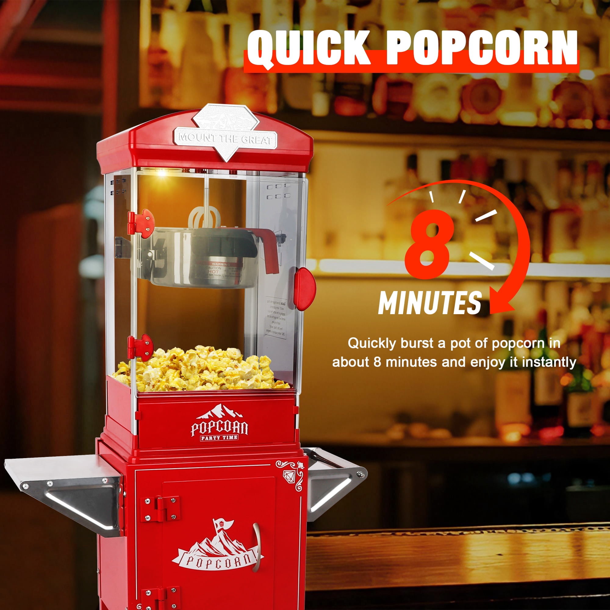 Leumius Popcorn Machine with Cart ,Wheels & 10 Oz Kettle Popcorn Maker Measuring 3 plastic Spoon for Parties, Events, and Home Theater Red