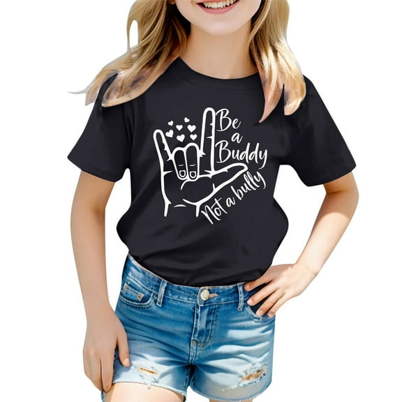 Toddler Girls T-Shirts Anti Bullying Lettr Print Crewneck Short Sleeve Top Kids Girls Everyday Wear Trendy Comfortable T-Shirts,2 -3 Years