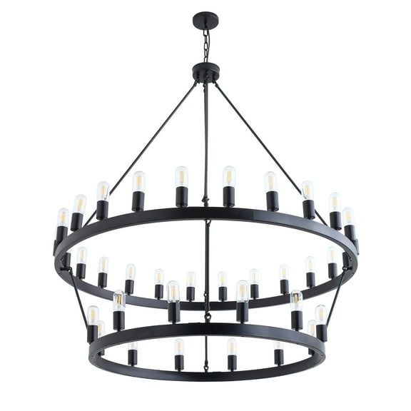 Aiwen Modern 2 Tiers 36 Light Round Wagon Wheel Chandelier Light Fixture Vintage Metal Ceiling Light