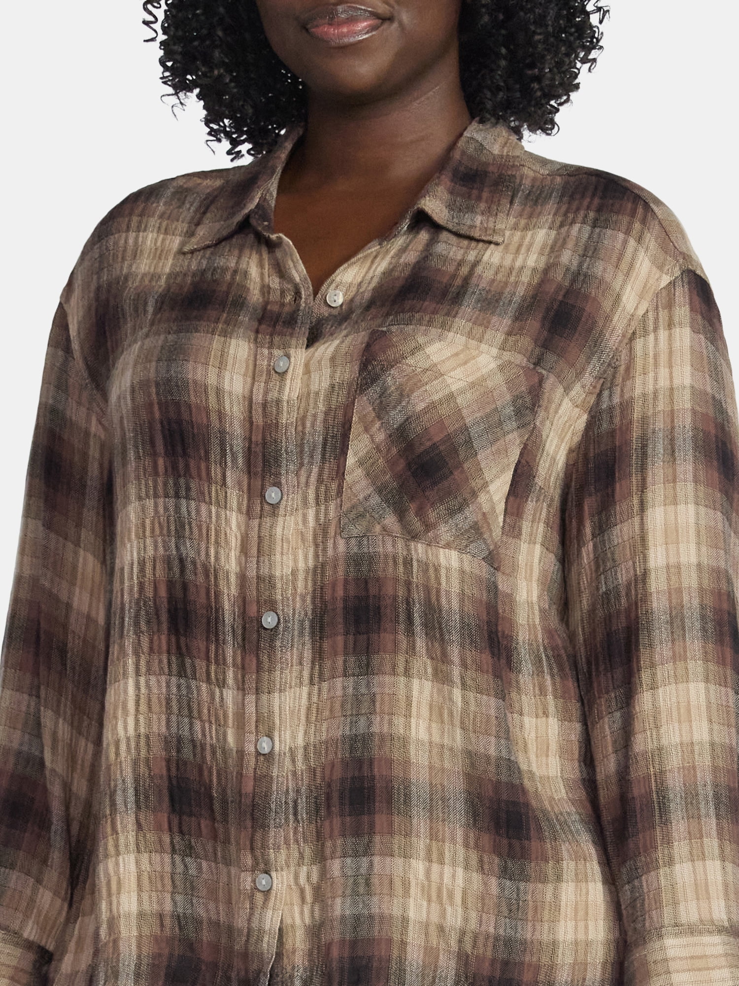 Terra & Sky Women's Plus Size Plaid Button Front Shirt, Sizes 0X-5X
