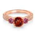 thumbnail image 2 of Gem Stone King 18K Rose Gold Plated Silver Red Garnet Pink Tourmaline and White Moissanite Engagement Ring for Women (2.08 Cttw, Gemstone January Birthstone, Round 7MM and 4MM, Size 9), 2 of 3