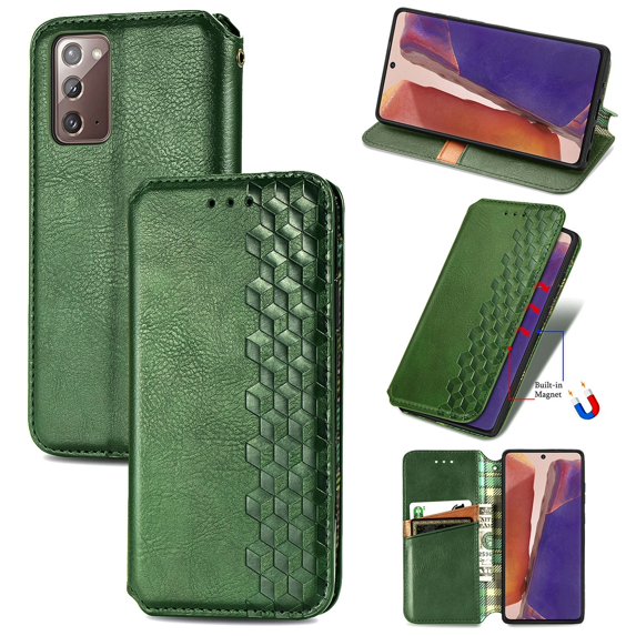 Dteck Case For Samsung Galaxy Note 20 (6.7 inches),Luxury Leather Wallet Card Holder Flip Cover Protective Shockproof Kickstand Phone Case ,Green