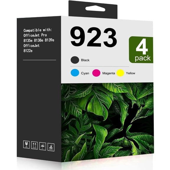 923 Ink Cartridges Compatible for 923 Ink Cartridges Work with for OfficeJet 8122e OfficeJet Pro 8135e 8138e 8139e Printer (4-Pack, Black/Cyan/Yellow/Magenta)