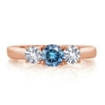 thumbnail image 2 of Gem Stone King 18K Rose Gold Plated Silver 3-Stone Ring Round Persian Blue Moissanite and Created Sapphire White (1.00 Cttw, Size 6), 2 of 4