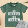 thumbnail image 4 of TOWED22 Baby Boy Summer Clothes 2pcs Crewneck Short Sleeve Shirt Cotton Drawstring Shorts Dinosaur Truck Print Outfits(Green,2-3 Y), 4 of 4