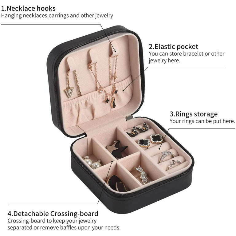 onlyamazing Jewelry Travel Organizer, Portable Jewelry Holder Case for  Necklace, Earring, Ring, Pendant, Bracelet Storage Box (Leather, Pink)