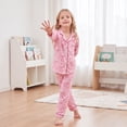 thumbnail image 4 of NIPAXO Girls Pajama Set Long Sleeve Button-Down Top and Pants Soft Satin Cute Pink Bows Hearts Print Loose Sleepwear, 4 of 8