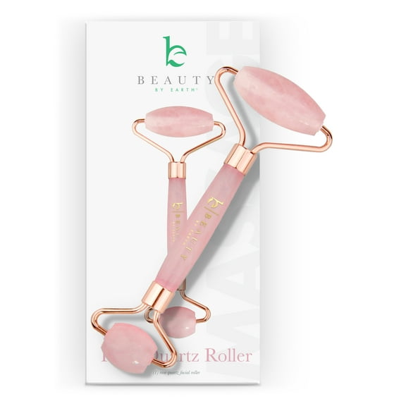 Beauty by Earth Rose Quartz Facial Roller - Best Face Roller and Skincare Tool for Facial Massage, Quality Pink Stone Face and Neck Roller, in Magnetic Gift Box (1 pack)