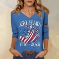 thumbnail image 2 of 250th Anniversary Shirts for Women 2026 - Patriotic 1776-2026 USA Flag V-Neck 3/4 Sleeve Graphic Tees - Vintage Distressed Pullover Tops Blue L, 2 of 5