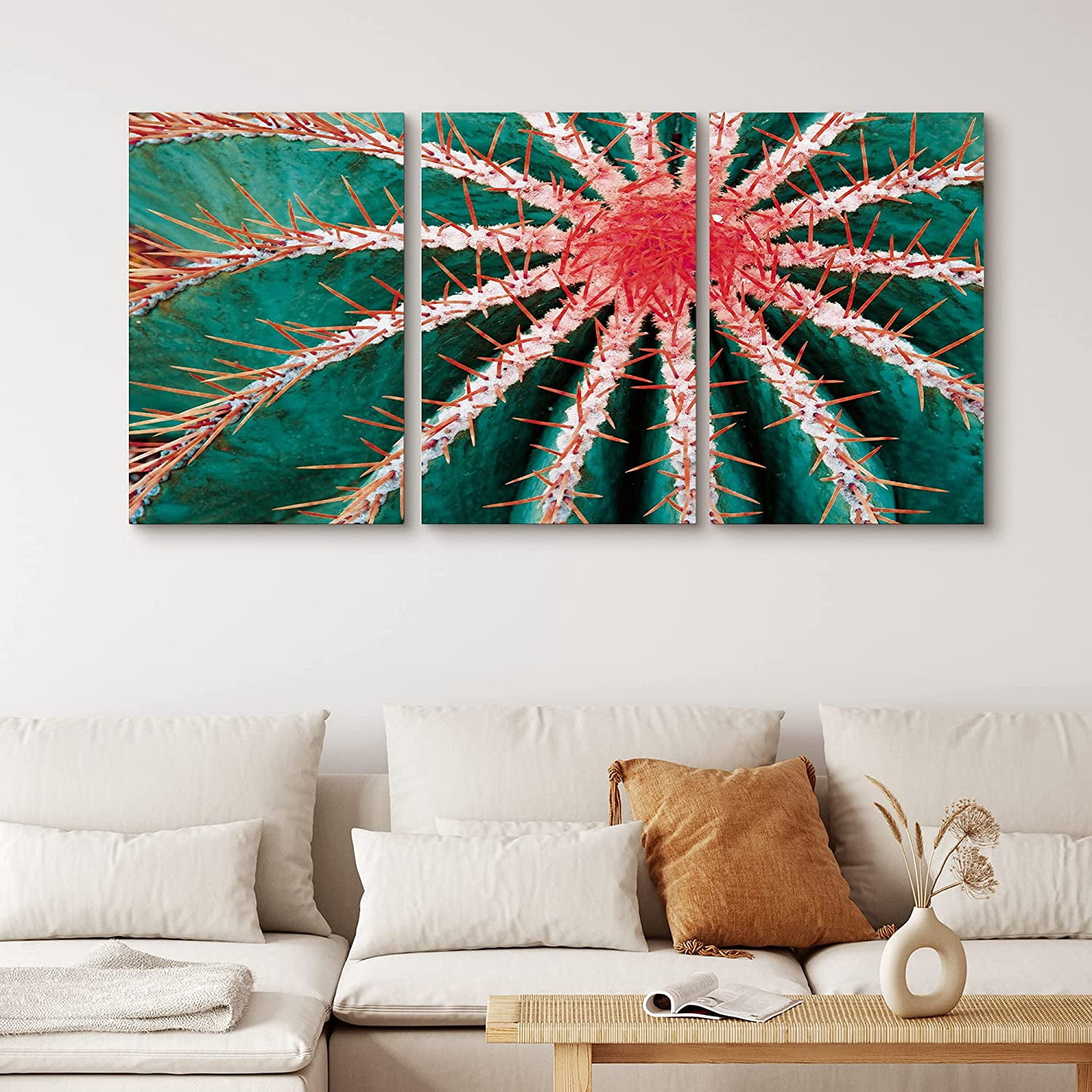 PixonSign Canvas Print Wall Art Set Pink & Green Cactus Close-Up Floral ...