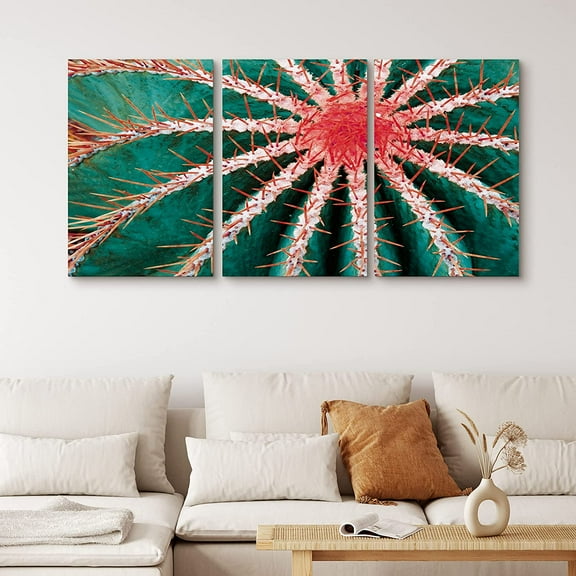 PixonSign Canvas Print Wall Art Set Pink & Green Cactus Close-Up Floral Wilderness Photography Realism Southwest Dramatic Multicolor Dark for Living Room, Bedroom, Office - 24"x36"x3