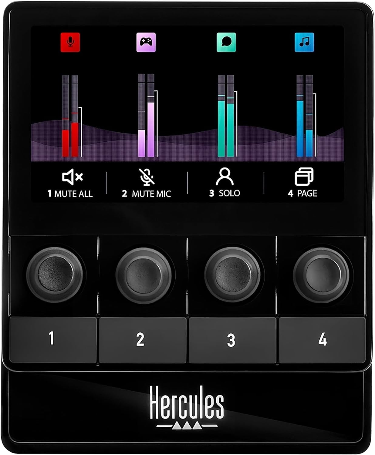 Hercules Stream 100 Audio Mixer for Content Creators, Up to 8 Tracks, LCD Screen, High Resolution Encoders, 4 Actions Buttons and Customizable Interface Bundle with Cleaning Kit