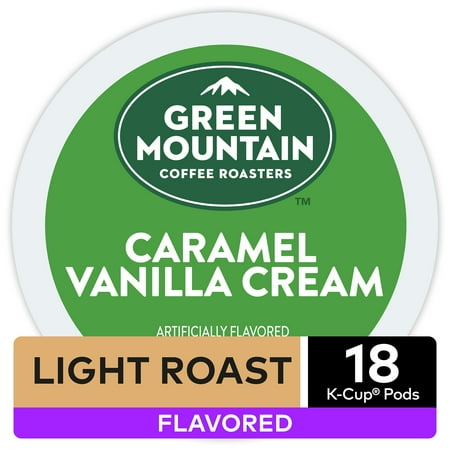Blue Mountain Chocolate Coffee - Green Mountain Coffee Caramel Vanilla Cream, Flavored Keurig K-Cup Pod, Light Roast, 18 Ct