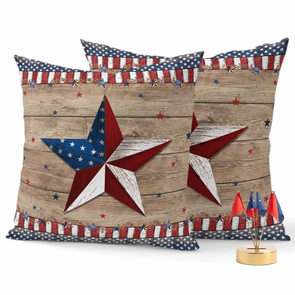2 Pack Outdoor Waterproof Throw Pillows,American Star Stripe USA Flag Decorative Square Pillow Case Patio Pillows for Chair Couch Sofa 16x16in