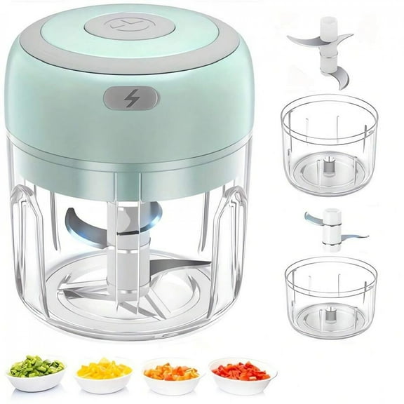 JQDWMDLX Electric Mini Food Chopper, Rechargable Small Food Processor for Garlic, Puree, Onion, Herb, Veggie, Ginger, Fruit Blender (250ml 100ml 2 cups, Green)