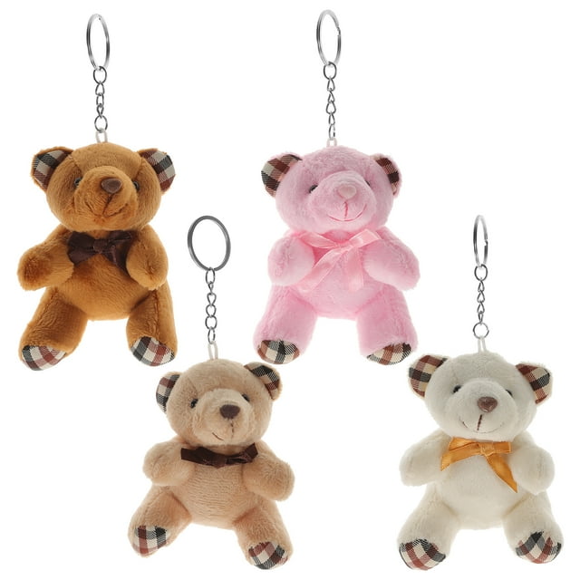 KAKOWELY 4 llaveros de osos de peluche, muñecos de oso, animales de peluche, llaveros decorativos.