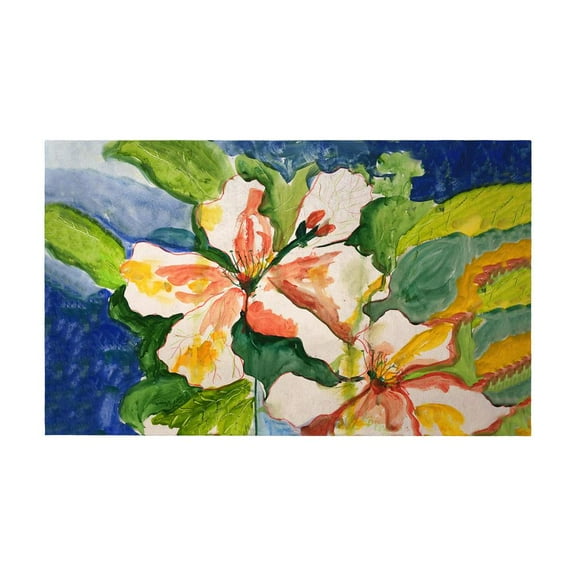 Betsy Drake Interiors White Hibiscus Door Mat 30x50