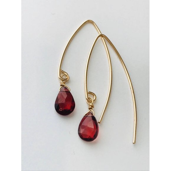 Garnet Earrings Gold Plated Earrings January Birthstone Earrings Red Gemstone Earrings Garnet Earrings January