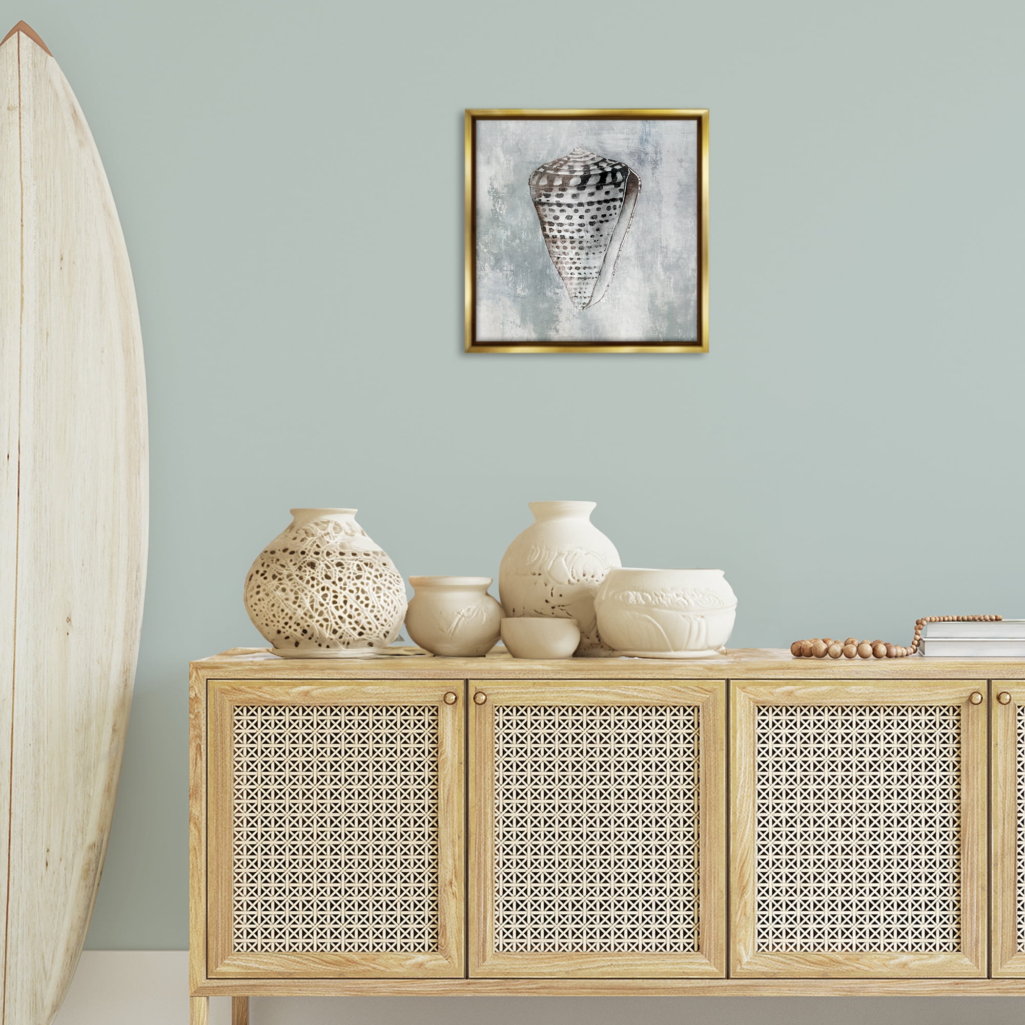 Stupell Industries Organic Cowrie Shell Nautical & Beach Painting Gold Floater Framed Canvas Art Print Wall Art, 18 x 18