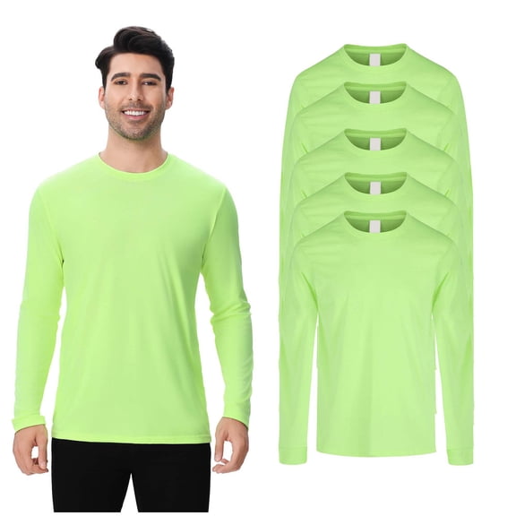 Zfeel Hi-Vis Pure Dry Fit Men's Poly Shirt 5 pack Long Sleeve Durable Safety Neon Green Work Tee S