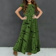 thumbnail image 5 of Zwiiyzr 6-12Y Girl's Summer Dresses Ruffle Sleeve Tiered Swing Midi Dress Floral Casual Swing Sundress with Pockets Olive Green, 5 of 7